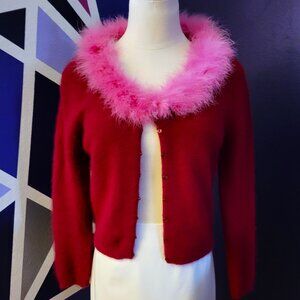 Rare Find - Vintage Betsey Johnson Cardigan With Feather Trim Size L (today M)